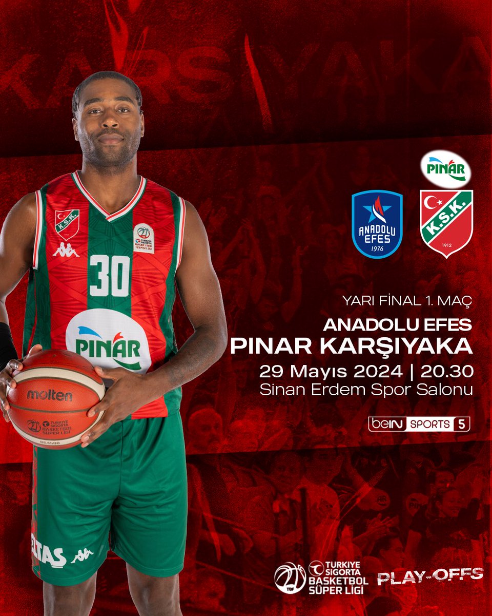 Pınar Karşıyaka’mız Türkiye Sigorta Basketbol Süper Ligi play-off yarı final ilk maçında Anadolu Efes'e konuk olacak. 💚❤️