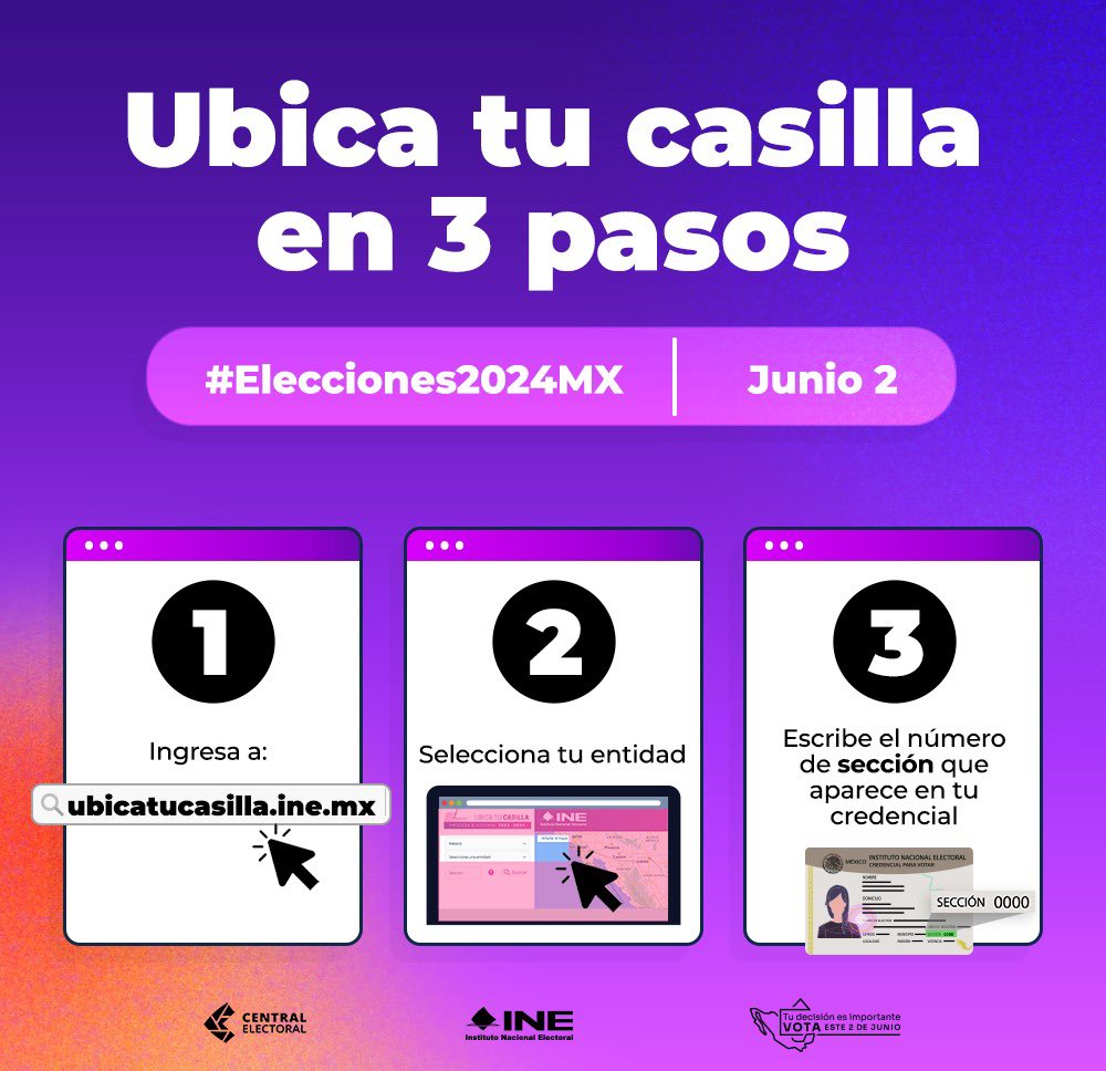 ¿Conoces el lugar donde debes votar este #2DeJunio? 🤔 ➡️ Aquí te explicamos cómo ubicar tu casilla para que participes en las #Elecciones2024MX 🗳 ubicatucasilla.ine.mx