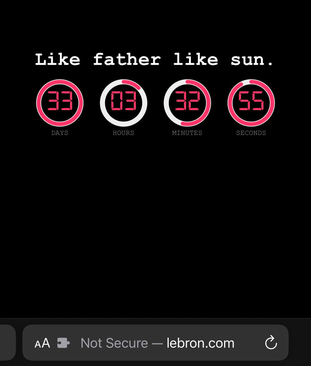 A countdown to the start of NBA Free Agency, along with the words “Like father like sun”, is all that currently shows on lebron.com 👀

It’s official — LeBron and Bronny are Suns.