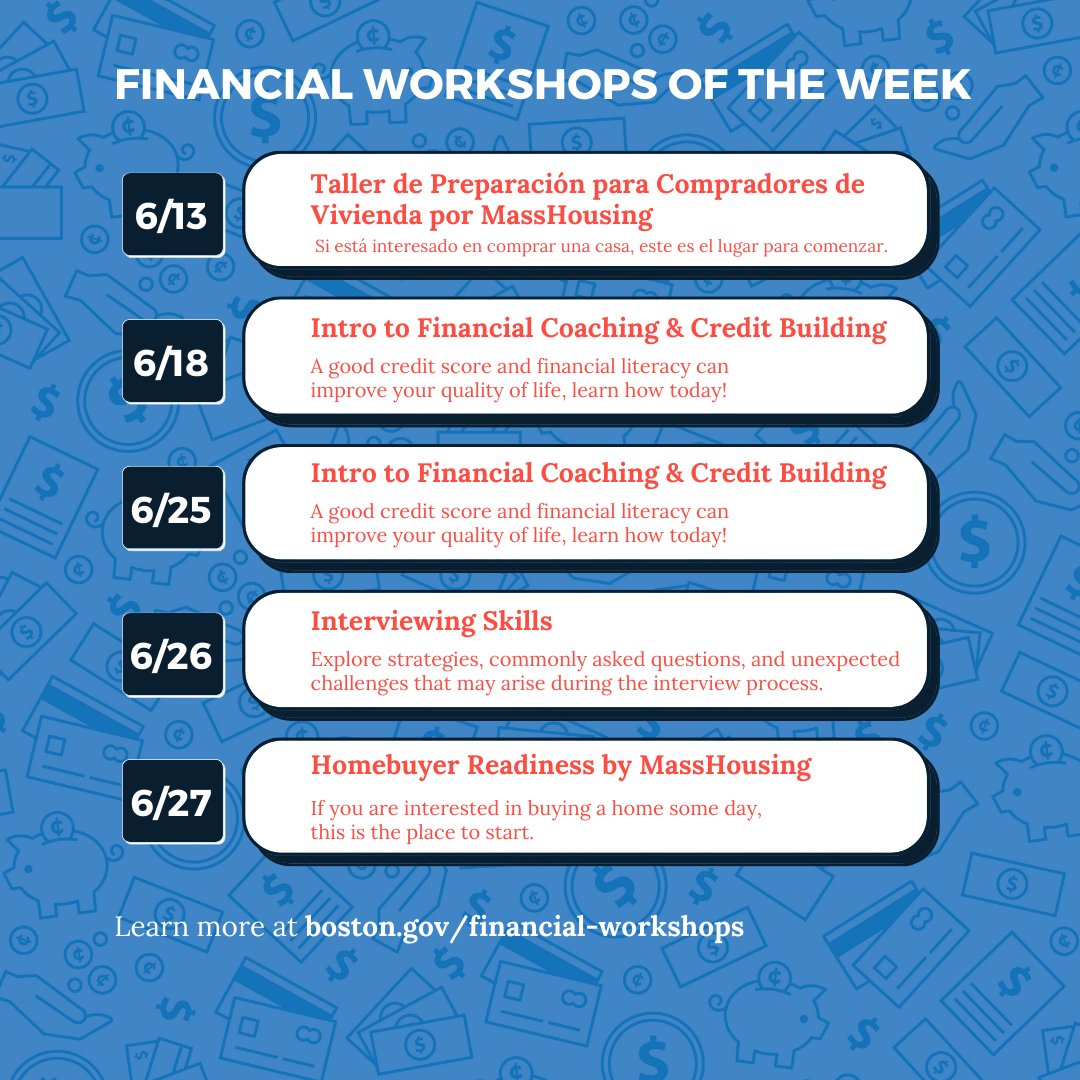 Happy Tuesday from the Center for Working Families! Join us next month for our financial empowerment workshops. Always free, register here: boston.gov/financial-work…