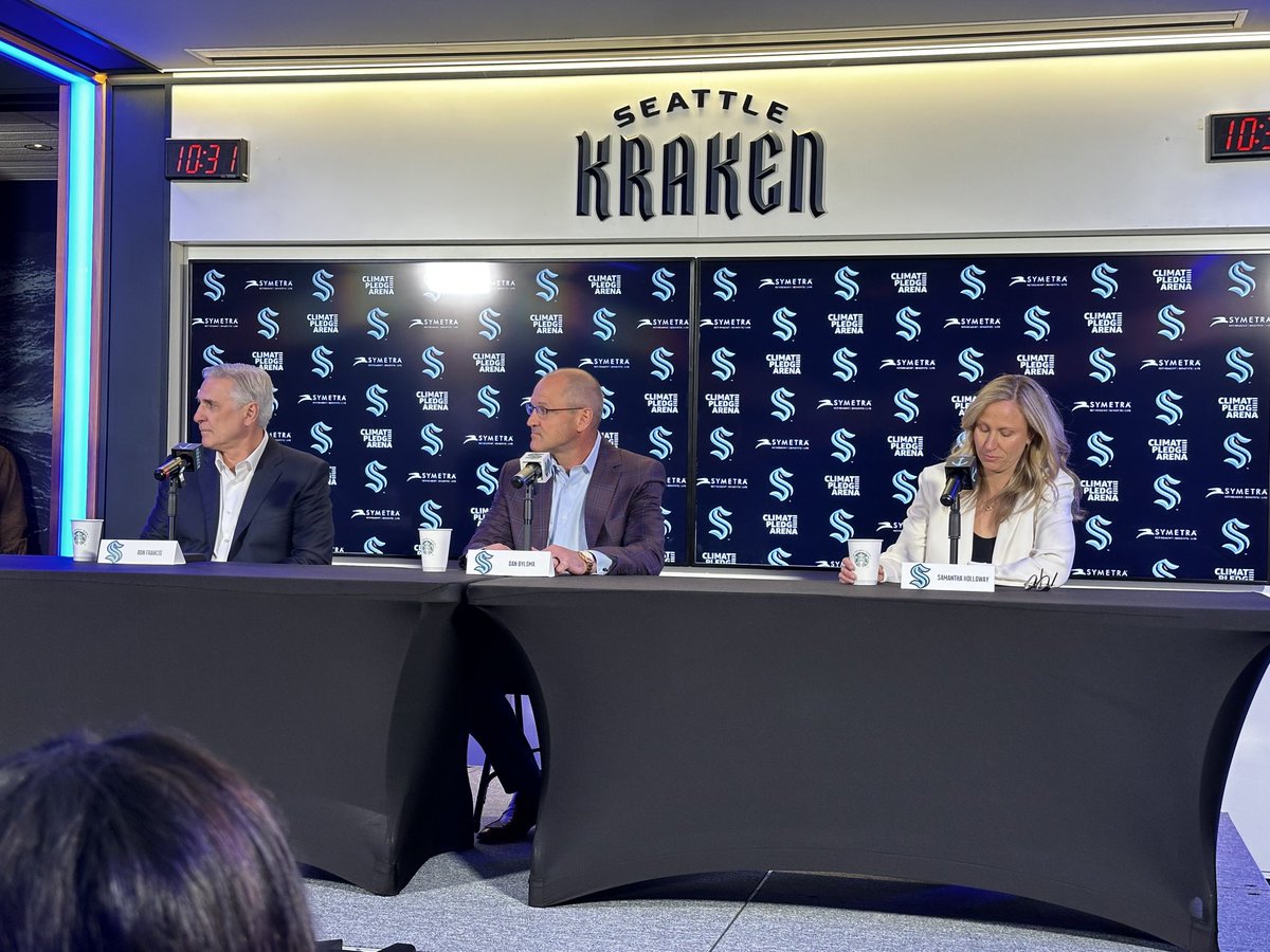 Ron Francis, Samantha Holloway and Dan Bylsma meet with the media to announce Bylsma as the new #SeaKraken head coach
