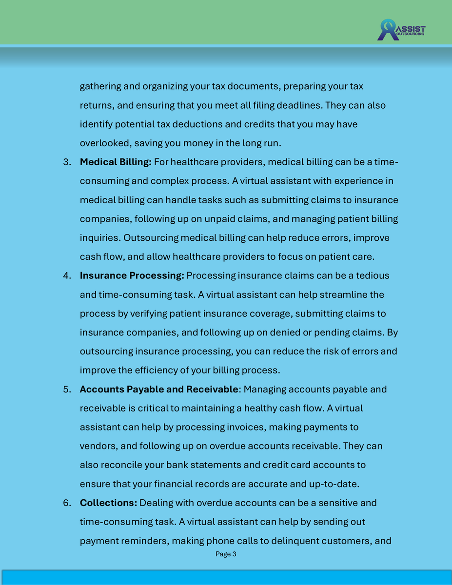 3.Attention small and medium business owners: Our free e-book holds the key to solving your bookkeeping woes. Uncover the 5 powerful advantages of hiring a virtual bookkeeping assistant and watch your business thrive. Get your copy now!