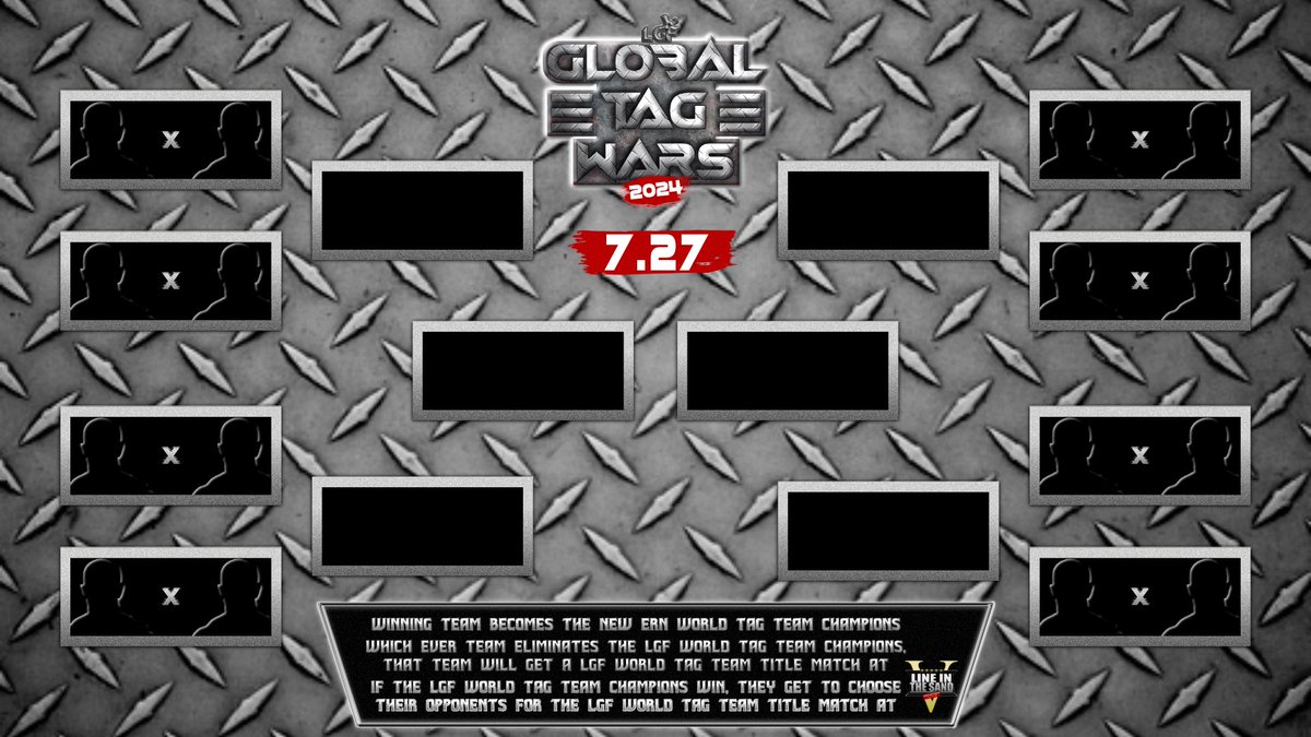 LGF Presents: Global Tag Wars 2024
🗓️: July 26th &amp; 27th
———

2 one night tourneys! The women compete for a shot at the LGF Women’s Tag Team Championships for Line in the Sand V! The men compete for the vacant ERN World Tag Team Championships!

Which teams will enter??