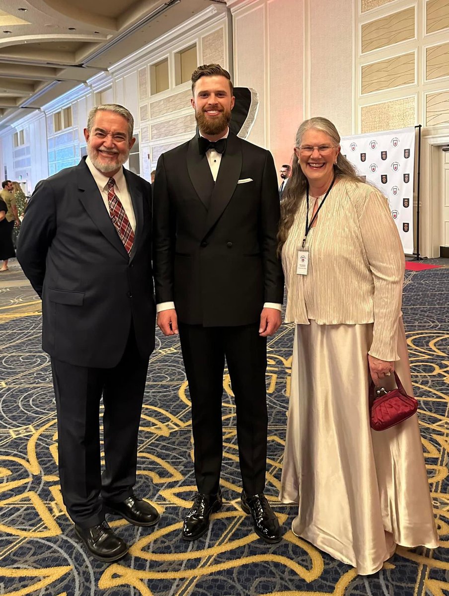 Harrison Butker with Scott Hahn at the Regina Caeli Academy’s annual gala. Image: Scott Hahn