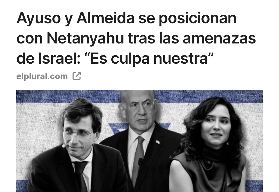 Israel amenaza a España y el PP se pone del lado del Israel que hoy ha vuelto a asesinar a decenas de niños. 

Ya lo decía Antonio Machado: 'Los señoritos invocan la patria y la venden'. Son patriotas de sus negocios personales.