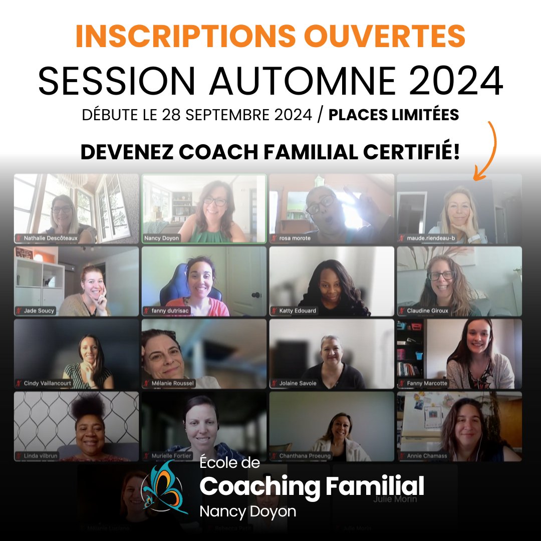 sosnancycoach's tweet photo. 🦋CERTIFICATION DE PRATICIEN EN COACHING FAMILIAL

🎉 Les inscriptions sont ouvertes! Tu viens nous rejoindre?

Tous les détails de la Session Automne 2024 sont ici:
https://t.co/Rr7aQqQFlg https://t.co/9eEpRm87KQ