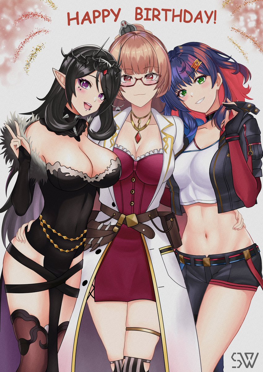 Birthday fanart I did for <a href="/Nezboxillust/">NEZ-BOX🟥🟦🟨(Accepting commission)</a> featuring 3 gorgeous girls he designed that I literally liked (fell in love with😊)at first sight. Enjoy your day and more awesome arts from you!

Textless version in reply. 

#elart
#shioriponart