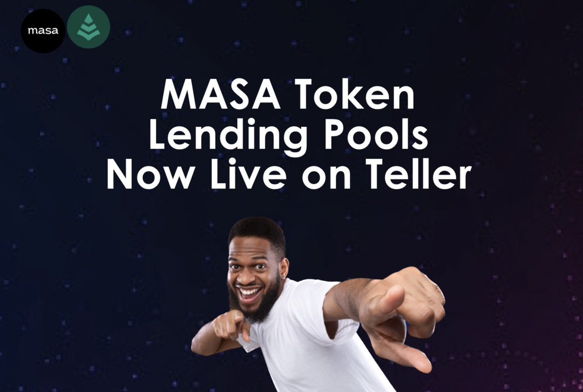 Mizter_AB's tweet image. 🚀 @getmasafi recently announce a partnership with @useteller to launch MASA token lending pools! 

Starting now, $MASA holders can use their tokens to borrow ETH on Ethereum and USDC on Base.

1/7

#Masa #Teller #AI