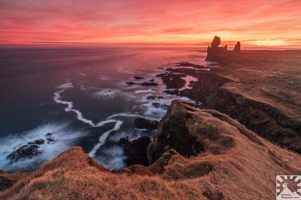 Colours at sunset overlooking the Þúfubjarg cliffs on Svalþúfa hill towards Lóndrangar sea stack, Snæfellsnes Peninsula. 📷 Canon 5DMKIV. For more photos of #Iceland, visit the link on my bio #SunsetObsession @ThePhotoHour @StormHour @Icelandair @AP_Magazine @CanonUKandIE