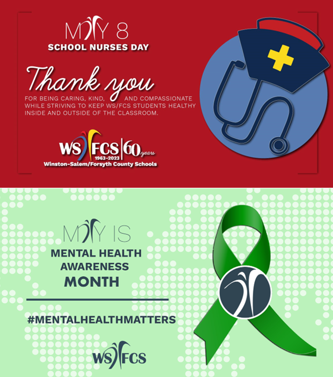 WS/FCS celebrate National School Nurses Day and Mental Health Awareness Month in May - now is the perfect time to appreciate the people who maximize student wellbeing in the district! Learn more online at tinyurl.com/494rd7s5. #wsfcs #schoolnursing #MentalHealthAwarenessMonth