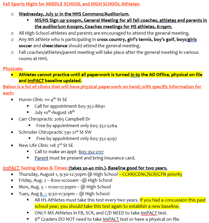HuronActivities's tweet photo. Hello Tigers!! Happy summer, please see the below information so you can be aware of a couple things! As always please get ahold of Tarryn if you are needing to know what your athletes are needing for the 2024-25 school year!! #gotigers https://t.co/YEp4KBEbAs