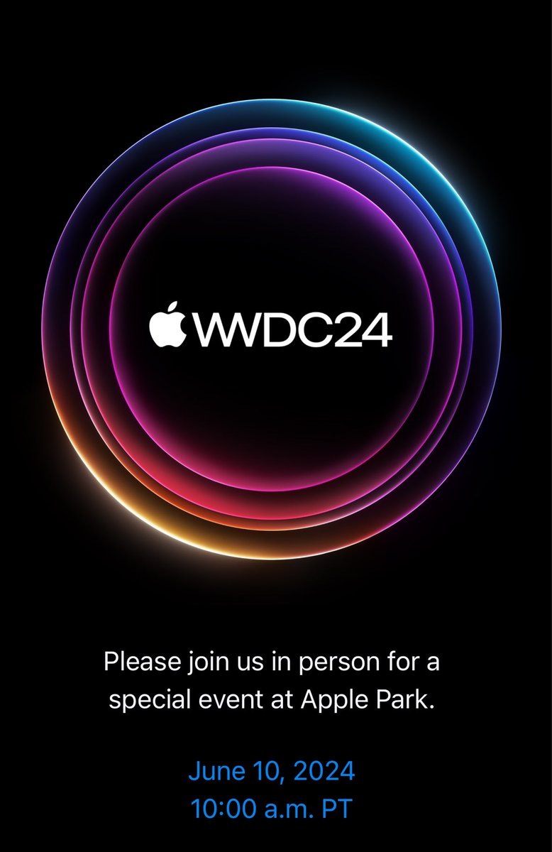 #WWDC24 invite has arrived, see you at Apple Park 🙌🏽😊

#AppleEvent