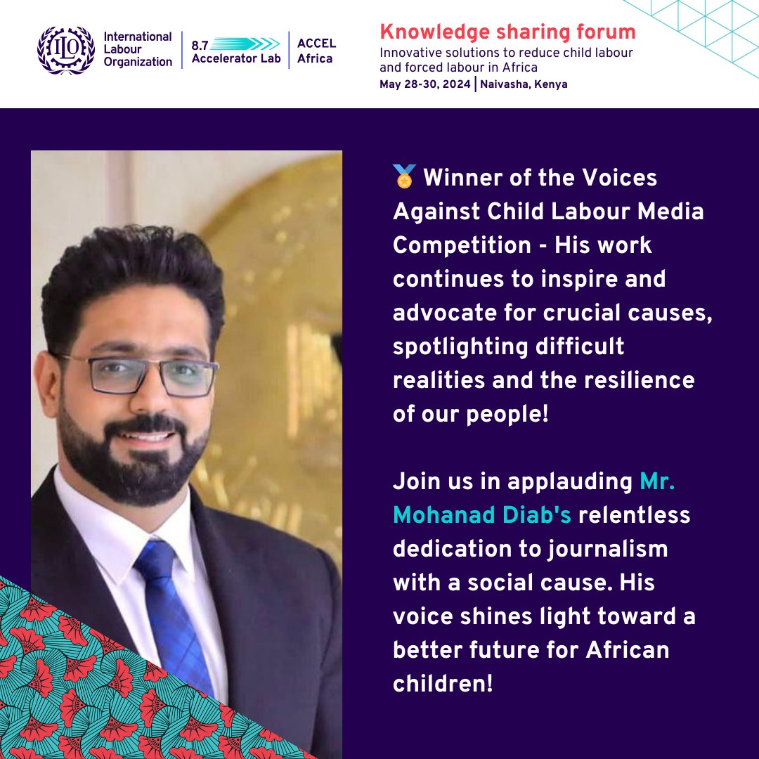🏅 Congratulations to Mohanad Diab for his recent win in the @AfricaACCEL Voices Against Child Labour Media Competition. His films are more than stories; they're calls to action! #SayNoToChildLabour #EndForcedLabour