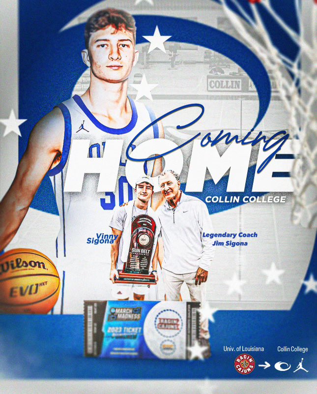 Louisiana transfer Vinny Sigona has committed to Collin College, per source. Sigona will now play for his father, who is entering his 36th season at Collin College!