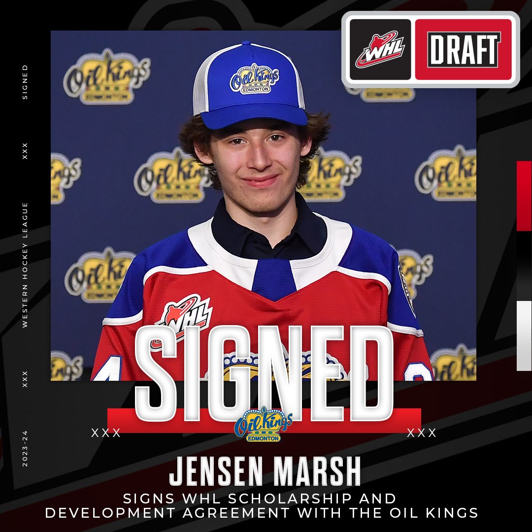 WHLProspects's tweet image. The @EdmOilKings have announced they've signed Jensen Marsh to a WHL Scholarship and Development Agreement. 

The 2009-born forward was selected 27th overall by the Oil Kings at the 2024 WHL Prospects Draft.

📝| tinyurl.com/mr2w84rt