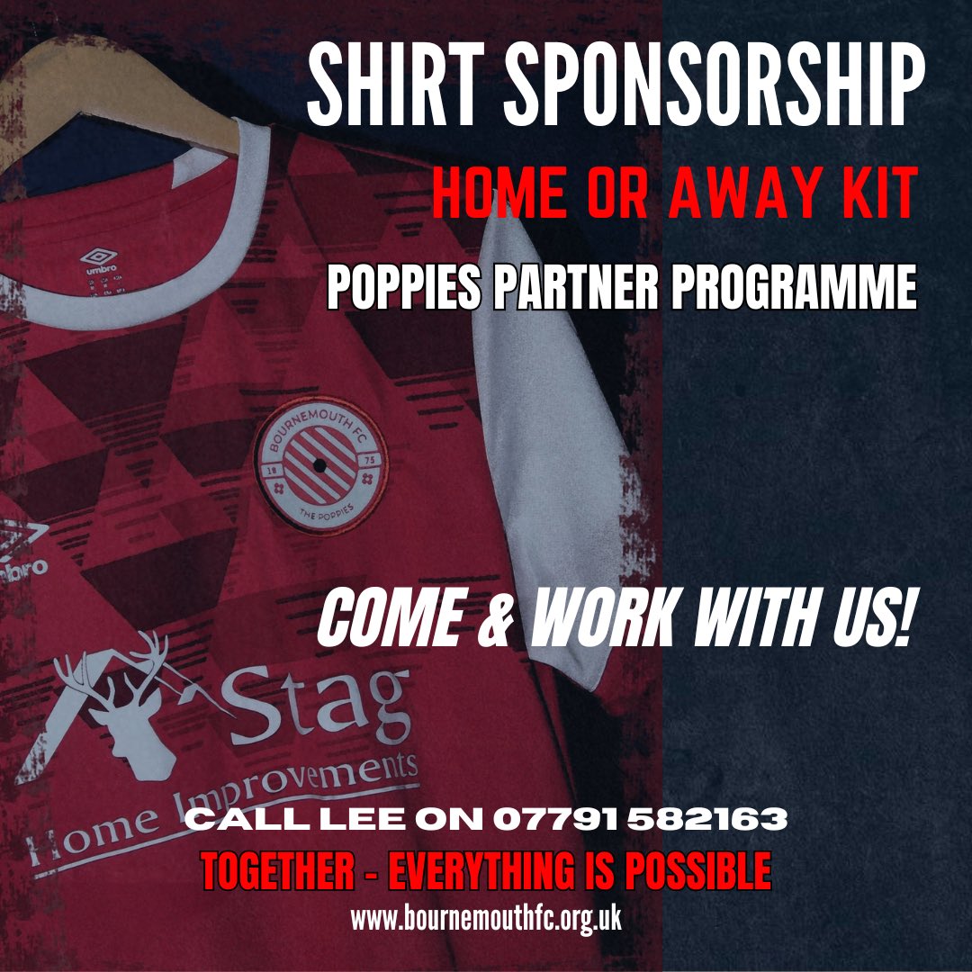 GET YOUR NAME ON POPPIES’ SHIRT Poppies have home & away shirt sponsorship available. FREE match entry Your name on the shirt FREE name in the programme Extensive social media coverage A FREE match sponsorship - worth £100 Check these out & call our Commercial Manager, Lee.