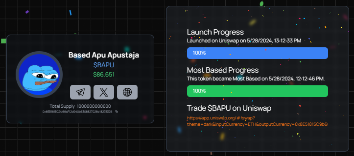 🐸🔵  Congrats to Based Apu Apustaja $BAPU for the successful launch today! @apuisbased