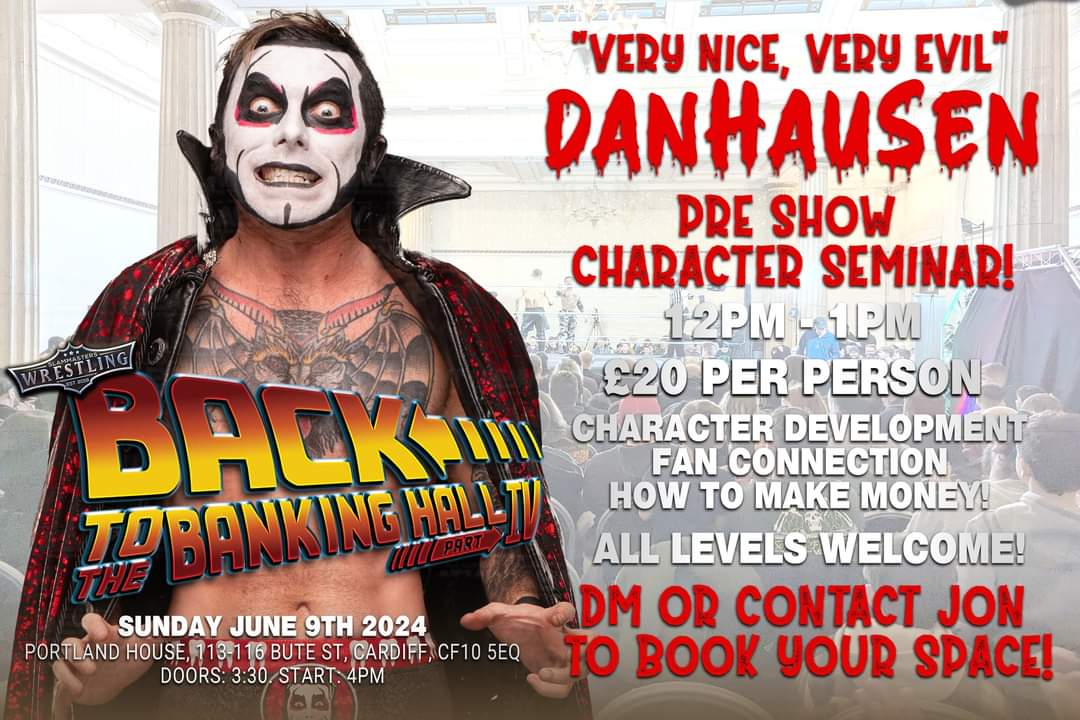 Wrestlers!! Before our show on Sunday June 9th, @DanhausenAD will be hosting a special 'Character' Seminar. This very nice, very evil opportunity is open to all! Get in touch with us to book your spot!