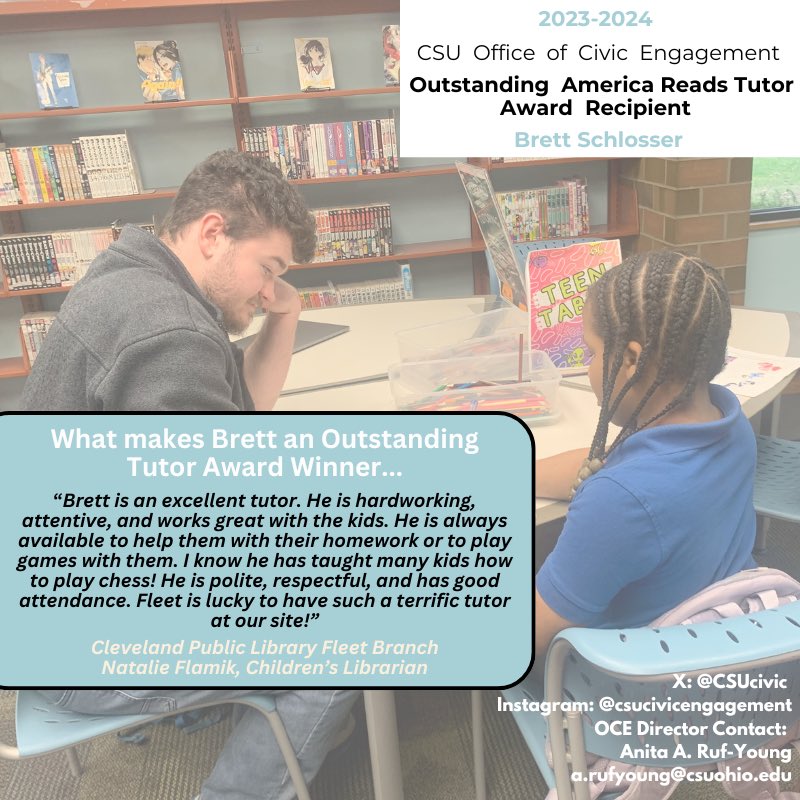 Of the 75 dedicated tutors that worked for the @CLE_State OCE America Reads & Viking Corps program, 7 were nominated to receive an Outstanding Tutor Award this year for their service. These 75 tutors achieved 6,158 youth tutoring interactions! #vikingproud #weareclestate (Pt 1/2)