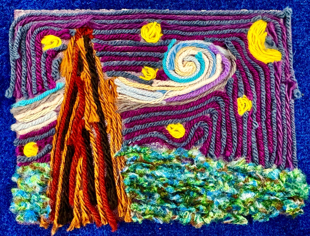 I can't stop admiring this gorgeous 3rd grade yarn landscape! Can you guess her inspiration?