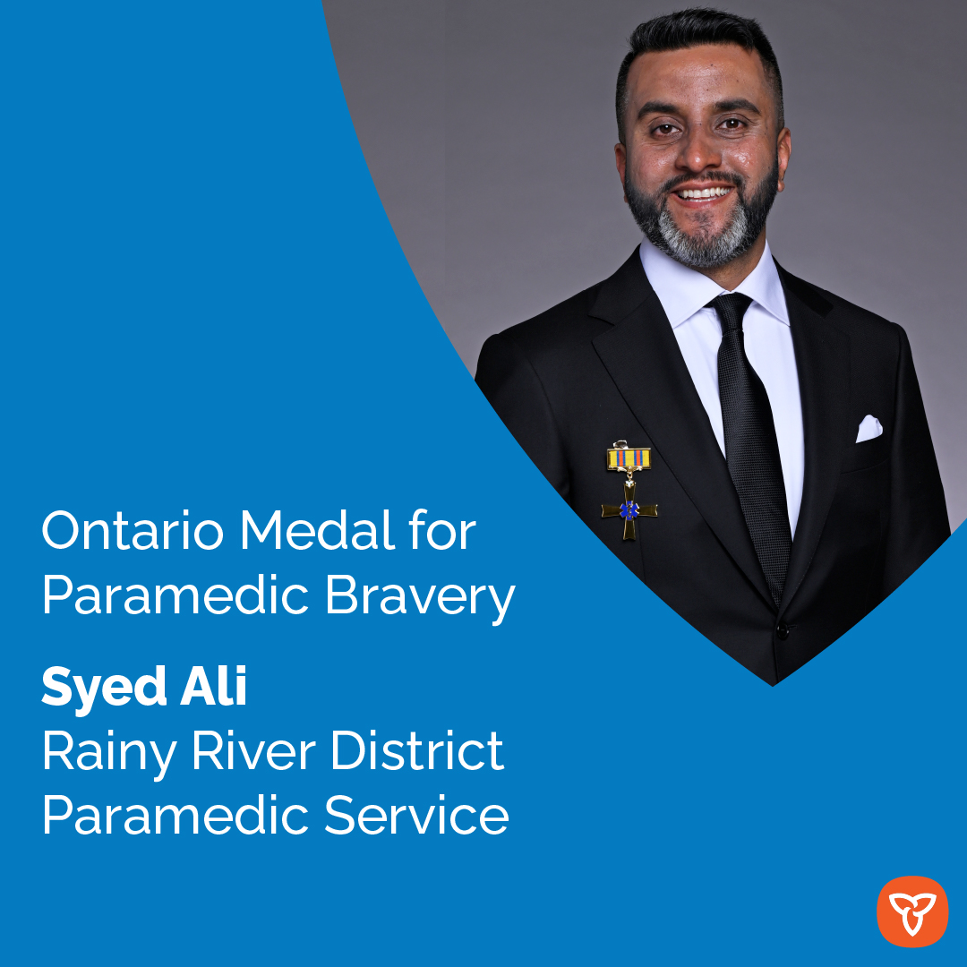 Congratulations to Syed Ali from the Rainy River District Paramedic Service on your Ontario Medal for #Paramedic Bravery.

Learn more about Syed’s story: news.ontario.ca/en/backgrounde…