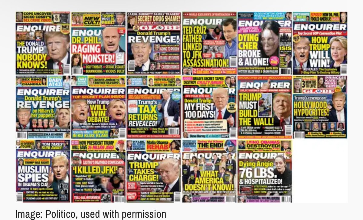 In closing arguments, Todd Blanche argued “The National Inquirer” wasn’t influential in Trump’s election win. Folks harken back to 2016 when we stood in line at the grocery store and we couldn’t avoid that rag! I remember these covers, do you? #TrumpTrials