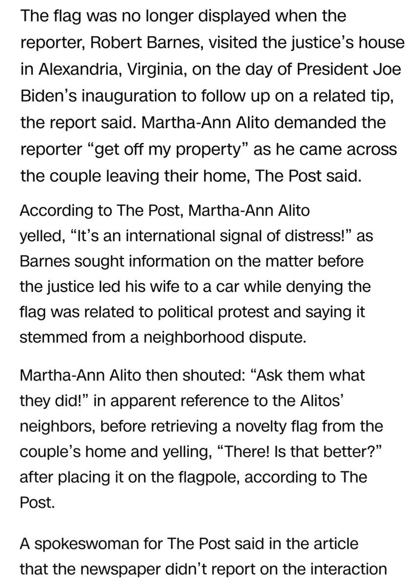 Mary-Ann #Alito is quite charming, as seen in this delightful interaction. I wish she had told the reporter what 'they' did that would make retaliating with a politically-charged gesture in any way logical.

cnn.com/2024/05/25/pol…