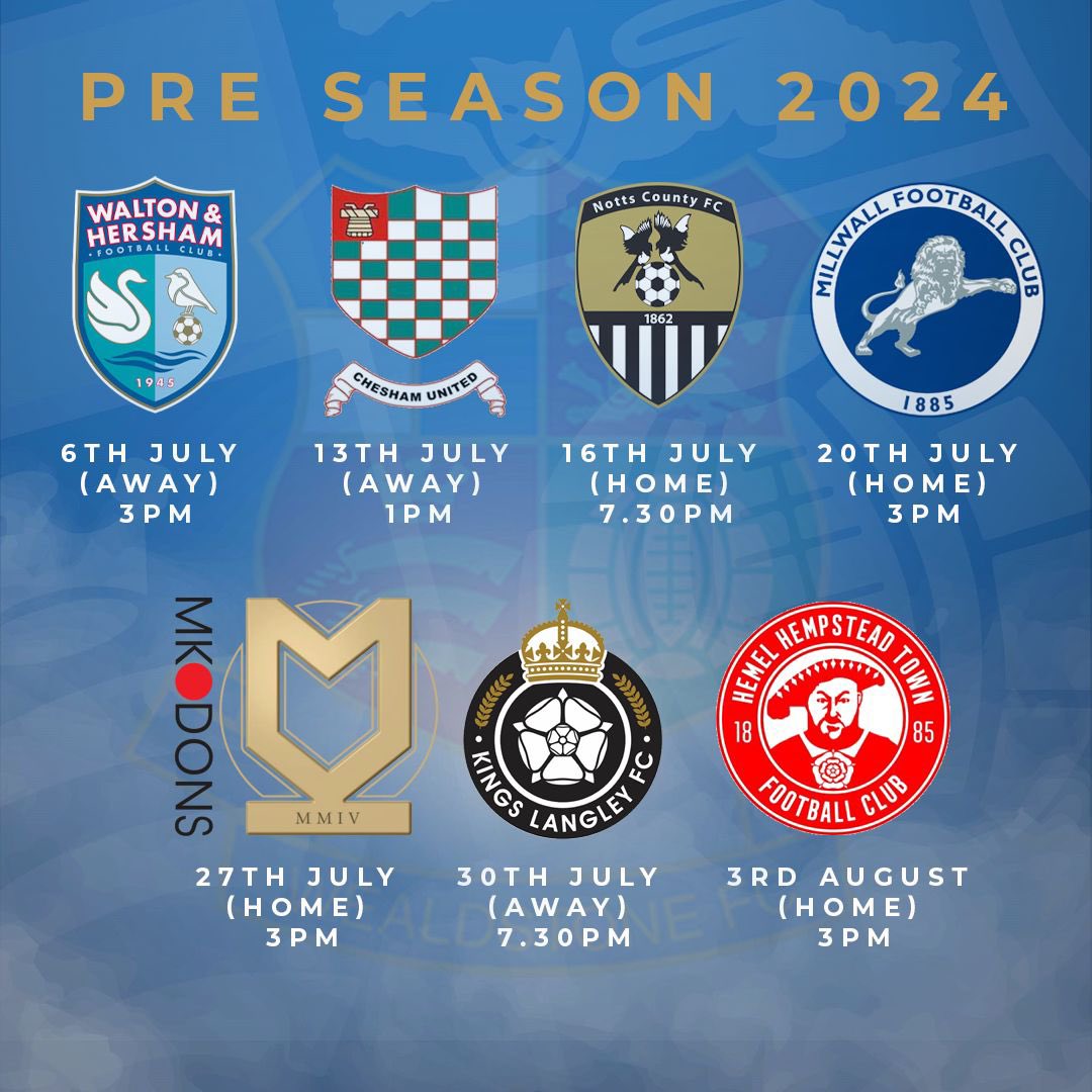 Our (updated) pre-season schedule. @hemelfc is a home friendly, rather than away.