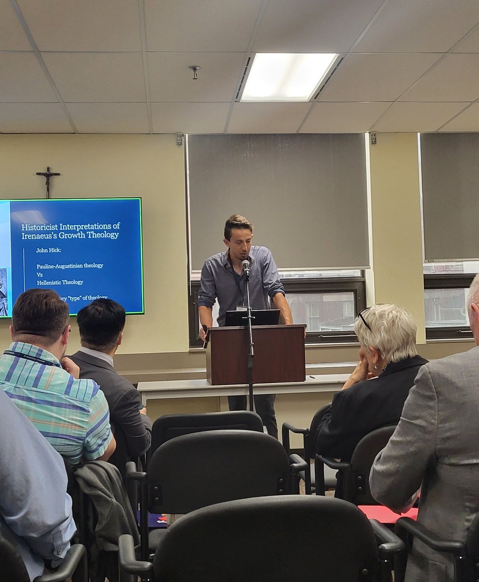 Our patristic spirituality session at @csps_patristics has begun. Brendan DePhillippeaux, one of our PhD students, is presenting on  'Economy and Creation: The Role of Theological Hermeneutics in Irenaeus' Creation Theology of 'Growth.''