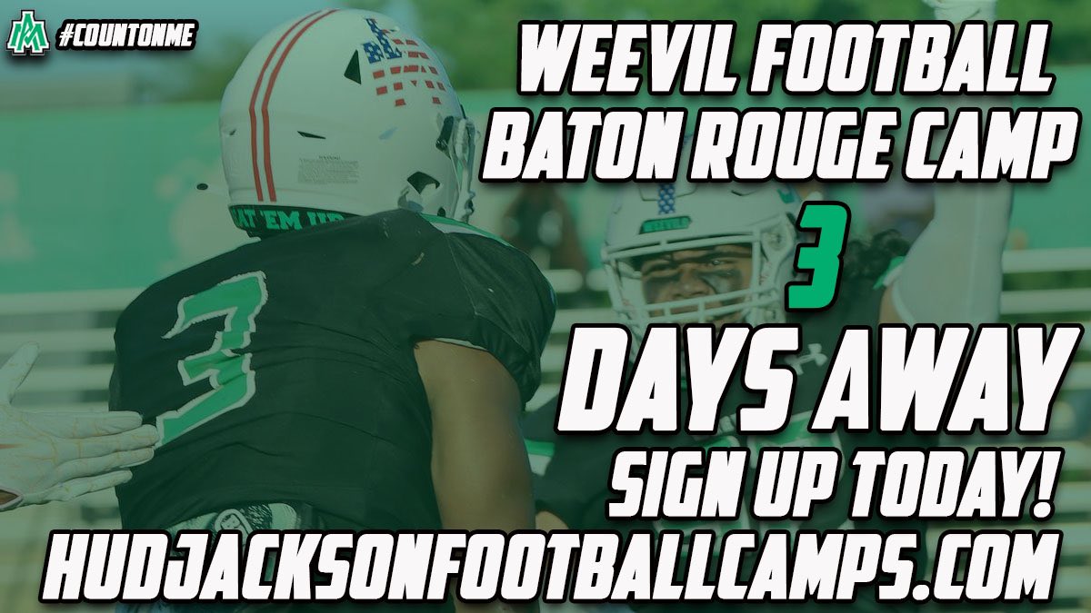 HUD JACKSON FOOTBALL CAMPS-BATON ROUGE CAMP IS ONLY 3 DAYS AWAY! 📍East Ascension High School 📅 May 31st ⏰Check-In 11:30 AM - 1:00 PM Sign Up Today!!! hudjacksonfootballcamps.com