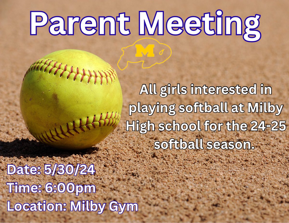 🚨🚨 ATTENTION 🚨🚨 Anyone interested in playing Milby softball for the 24-25 school year, there will be a parent/informational meeting this Thursday the 30th at 6pm. Incoming 9th graders are encouraged to attend as well.