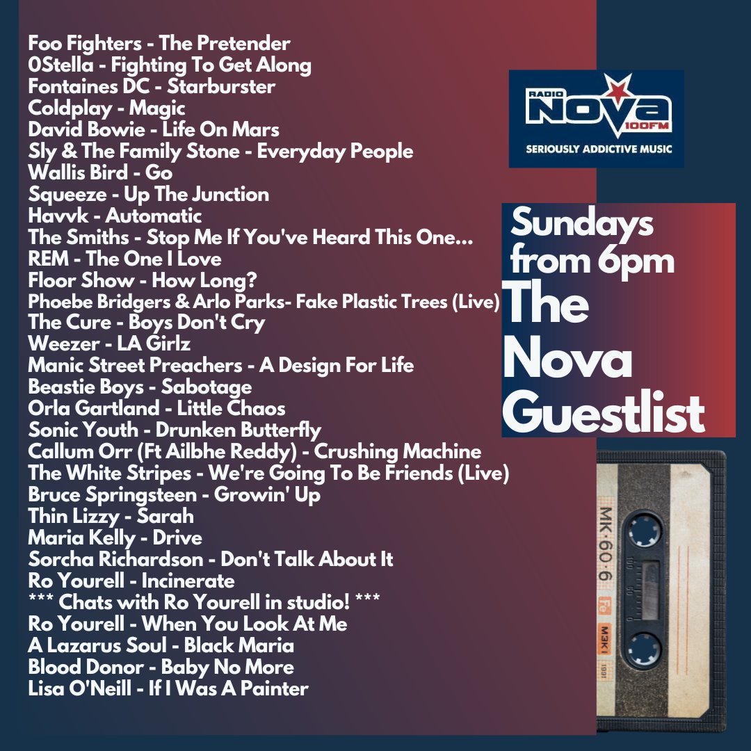 🚨All the great songs on the #NovaGuestlist; including a CO-Present with @RoYourell, chats with @HanrattyDave & @IndieBuddie1; plus first plays for @MariaKellyMusic & @ALazarusSoul!☘️ 📻Listen back Now on nova.ie/radio-schedule… or 6pm Sundays on @RadioNova100! #IrishMusicParty
