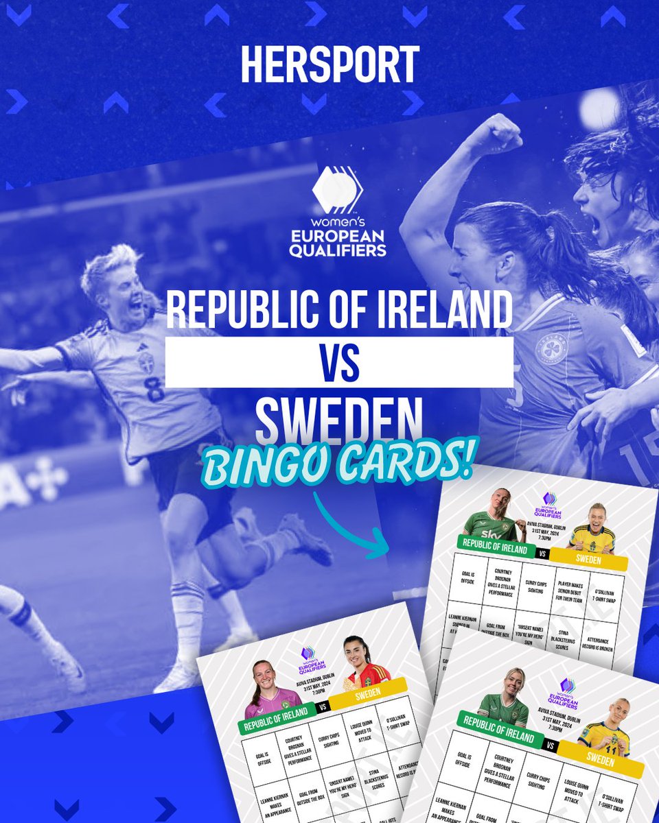 EXCITING NEWS! We have launched NEW(and FREE) BINGO CARDS, bringing an extra layer of excitement to fans watching Ireland take on Sweden at the Aviva this Friday🤩 Get your Bingo Cards here👇 hersport.ie/quiz/join-our-…