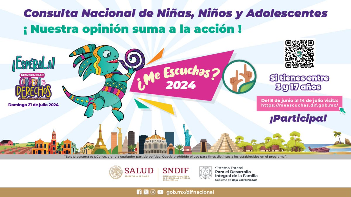 Muy pronto #MeEscuchas2024 será el ejercicio de participación nacional e internacional para que las niñas, niños y adolescentes compartan sus ideas e intereses.
 
 ¡Espérala del 8 de junio al 14 de julio!