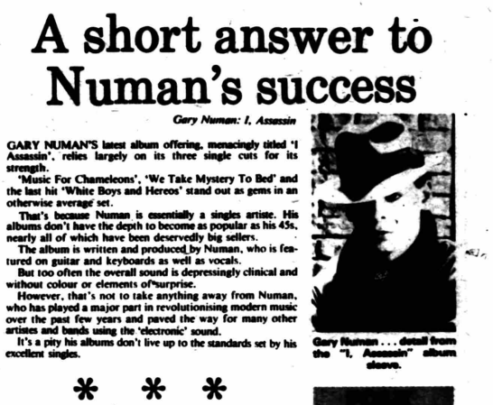 An interesting viewpoint about #GaryNuman to date, that he's a singles artist and not an album artist.  Sorry it's hard to read but if you make it out, do you agree?
Atherstone News and Herald October 1 1982