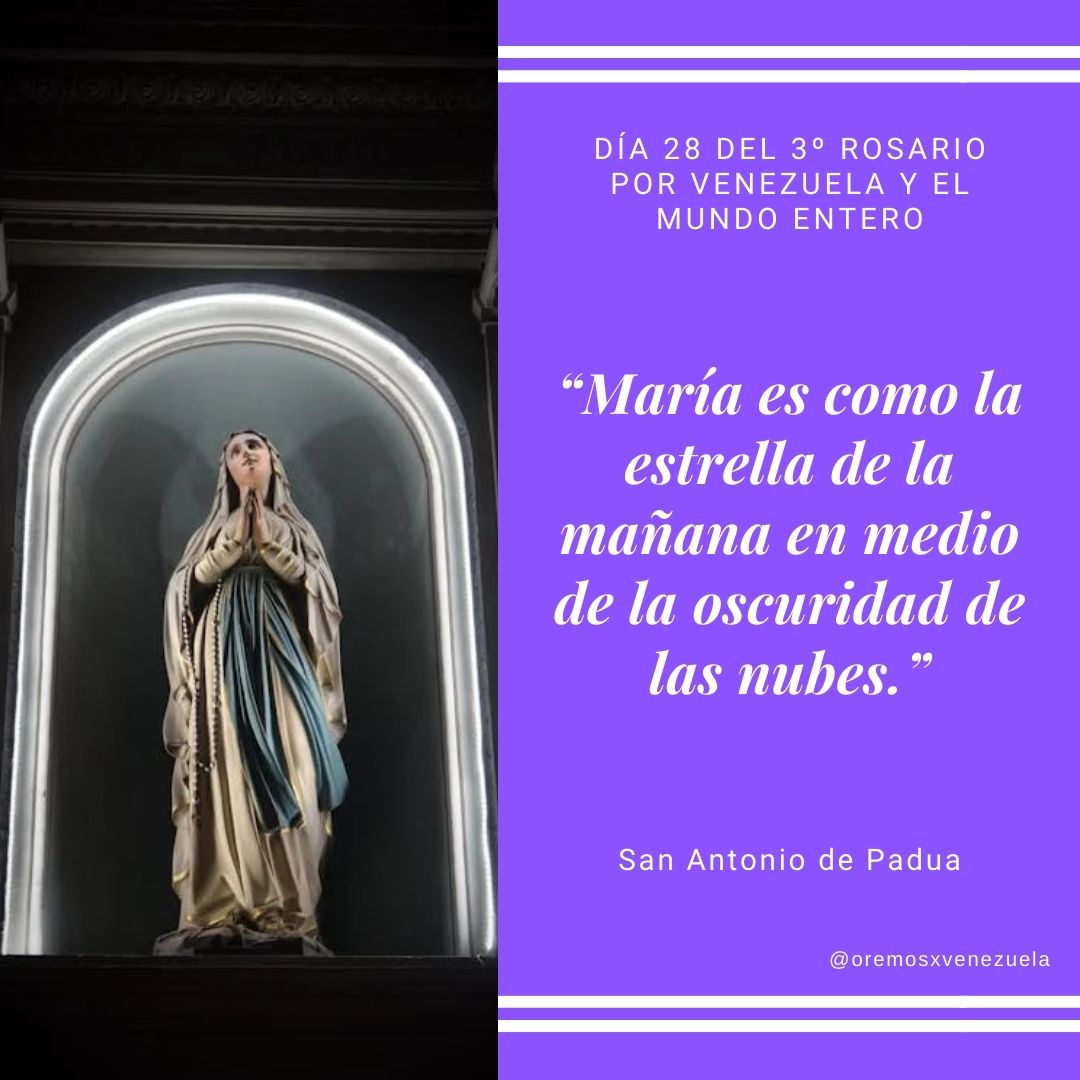 María es nuestra guía en el medio de la oscuridad.

🙏Únete al 3° Rosario por Venezuela y el Mundo Entero a las 10:00 PM/22:00, hora de tu país o ciudad donde te encuentres en ese momento con tu familia o comunidad.

#oremosporvenezuela 
#oremosporelmundoentero