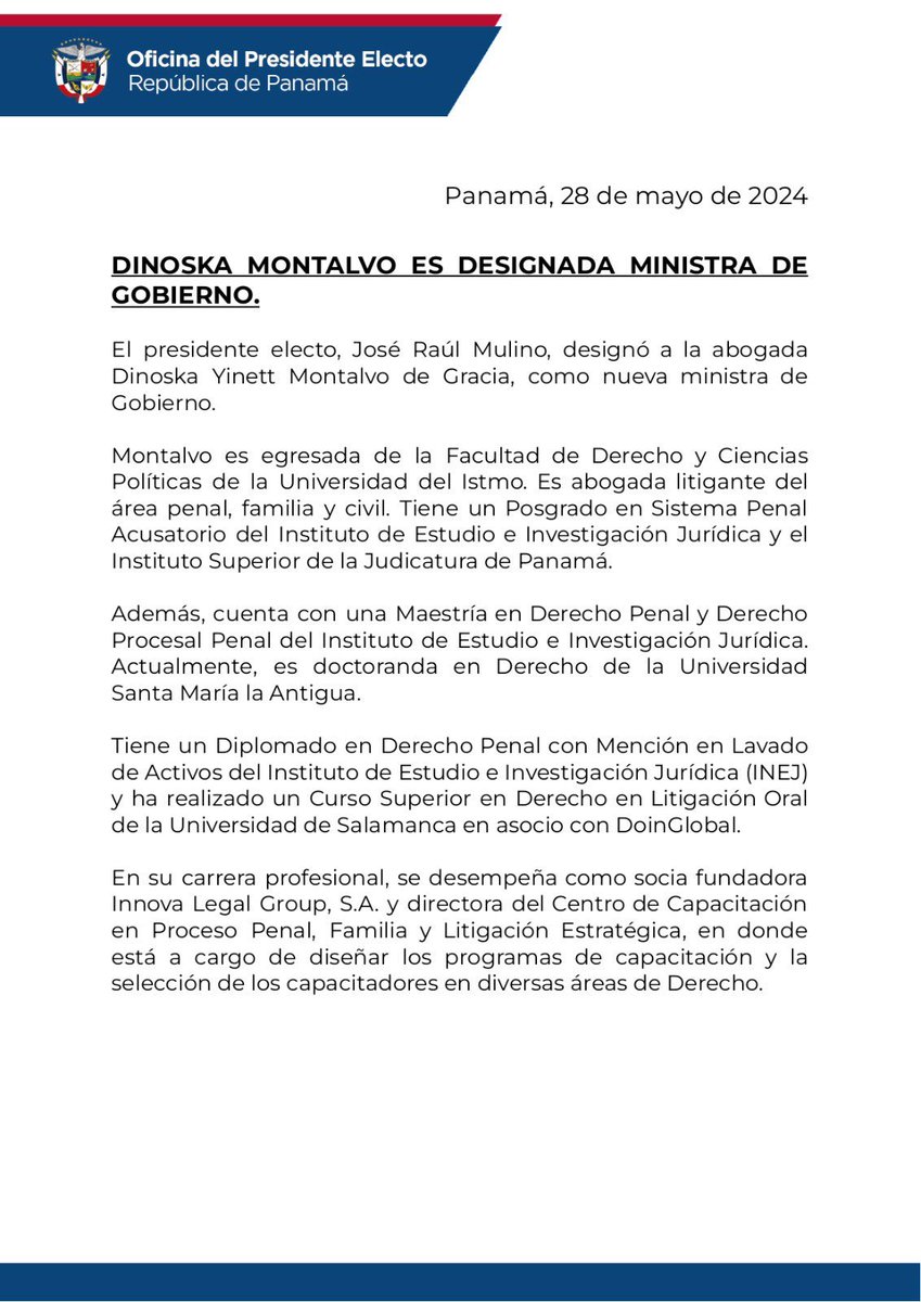 ValdesAzihra's tweet photo. Gran designación del presidente @JoseRaulMulino 
Felicidades @DinoskaDinoska no tengo duda que harás un excelente trabajo. https://t.co/Fyj1H6ccYY