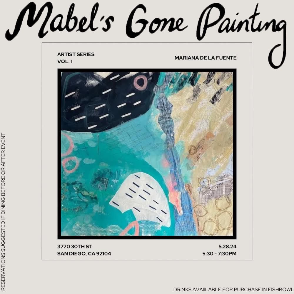 ConsulMexSdi's tweet photo. La artista mexicana Mariana de la Fuente abre la exposición de su obra hoy de 5:30 a 7:30 en Mabel’s Going Fishing, 3770 30th St. S. Diego. Con técnica mixta, la artista refleja su visión sobre el paisaje marino, con soportes diversos. La exposición estará abierta una semana. https://t.co/oMkwoCuWiL