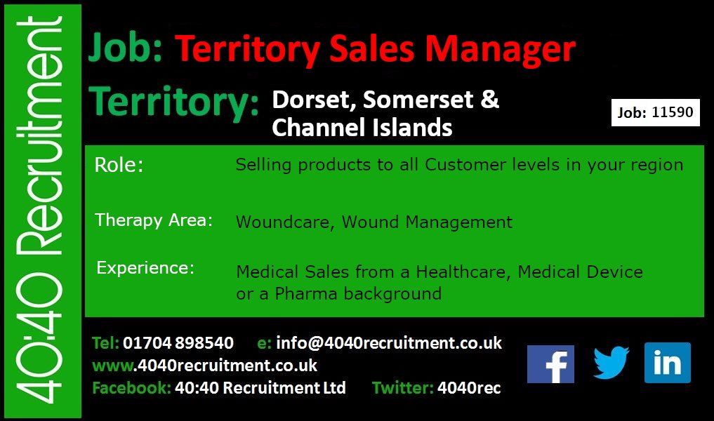 REF: 11590 Territory Sales Representative: SOMERSET, DORSET & CHANNEL ISLANDS . Details can be viewed at: zurl.co/ktjN #medicalsales #healthcaresales #territorymanager #salesjobs #secondarycare #territorysalesmanager #medicalsalesrep #medicalsales #Dorset #Somerset