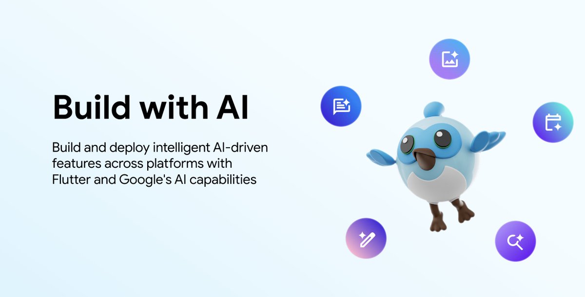 FlutterDev's tweet image. Add AI-based features to your app across platforms with Flutter and Google AI.

At #GoogleIO, we shared how Flutter devs can build with AI:
🎯 Google AI Dart Client SDK
🔥 Vertex AI Dart SDK for Firebase

Start building → flutter.dev/ai