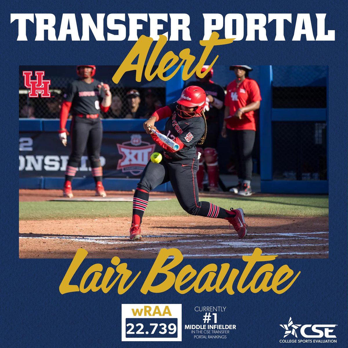 Lair Beautae enters the CSE Transfer Portal Rankings as the new #1 Middle Infielder! .336 BA | .471 OBP | .584 SLG Check out more of Lair's stats and rankings⬇️ app.cseval.com/transfer-porta… @LairBeautae