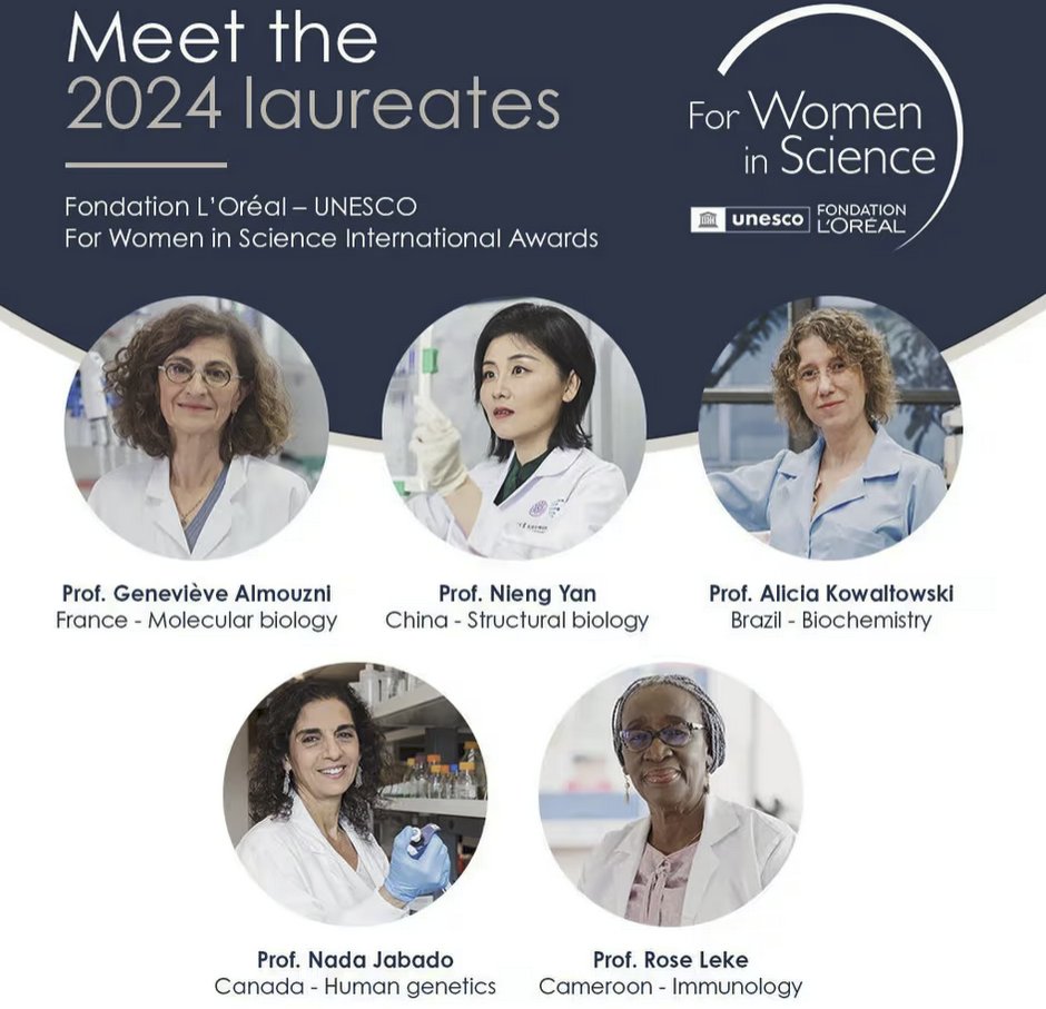 Un gran honor haber participado como parte del jurado de los premio Internacional L'Oreal UNESCO por la Mujer en la Ciencia. 
Aquí les presento a las ganadoras de la edición 2024:
Genevieve (Francia), Rose (Camerun), Alicia (Brasil), Nieng (China) y Nadia (Canadá) 👇👏👏👏