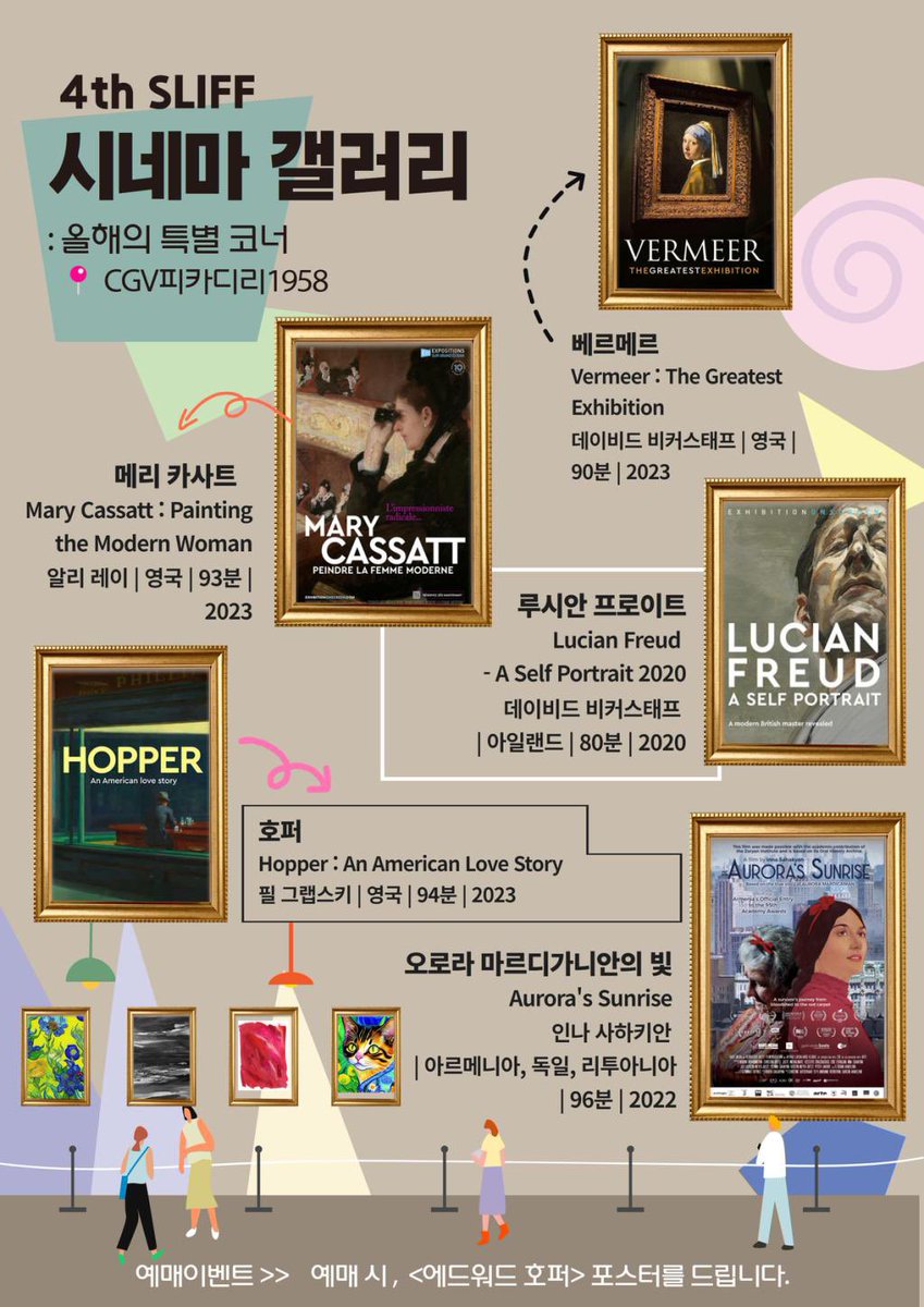 제4회 서울락스퍼국제영화제 국내 미개봉 미술 영화 상영 6/6(목)~6/9(일) CGV 피카디리1958 루시안 프로이트, 베르메르, 메리 카사트, 호퍼 4명의 화가...