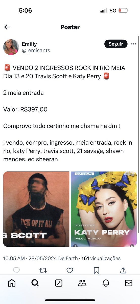 collectbangtan's tweet photo. 🚨ALERTA GOLPISTA🚨
essa pessoa @_emisants ta aplicando o famoso golpe do ingresso tbm, vc passa o dinheiro e ela te mete o block! TOMEM CUIDADO! e busquem não comprar nada agora, tá lotado de golpista por aí!

rock in rio meia travis scott katy perry compra venda ingresso https://t.co/eWBROuKfc0