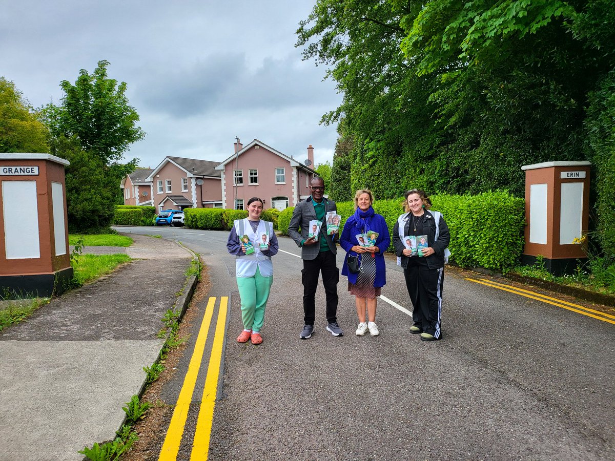 I was out today canvassing,  Douglas continues. I am grateful to the friendly residents in Grange Erin, Glenview, for answering their doors to welcome, encourage me and MEP Grace O'Sullivan's. Your positive impact was visible at the doorstep. #KeepGoingGreen 
Up the GREEN PARTY!