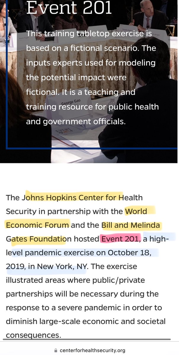 In case you needed a reminder, just 2 MONTHS prior to COVID appearing in Society, the WEF with Bill Gates and John Hopkins facilitated a high level pandemic EXERCISE. Just a coincidence right? 🤯