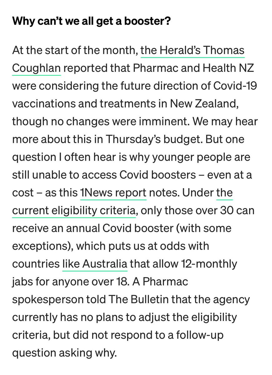 “One question I often hear is why younger people are still unable to access Covid boosters – even at a cost. Only those 30+ can receive a Covid booster (with some exceptions), which puts us at odds with countries like Australia that allow 12-monthly jabs for anyone over 18.”