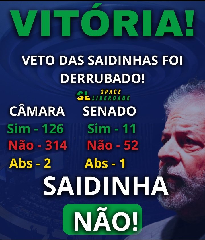 Grande dia para o povo brasileiro Mais uma derrota de Lula Saidinha de bandido não Perdeu mané