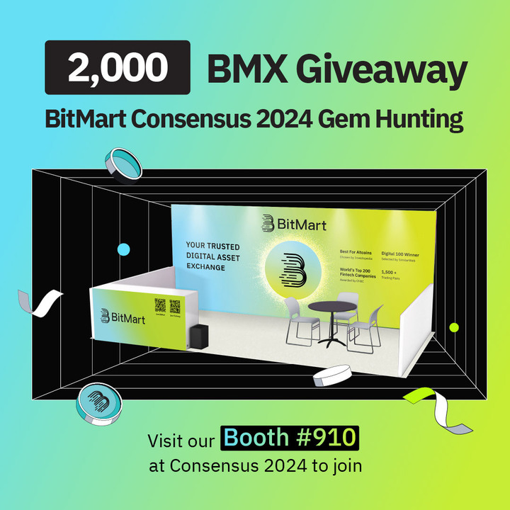 BitMart is all set at #Consensus2024, booth #910, and can't wait to meet you! 🤩 Drop by, say hi, and hunt for our exciting #BMX #giveaway to win a share of 2,000 $BMX! ✨ 1️⃣ Follow us @BitMartExchange 2️⃣ Find our #910 booth, scan the QR code, and fill out the form Good luck🍀