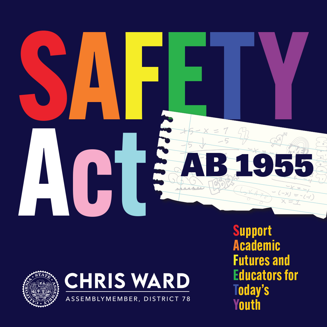 Joining @calgbt, I am proud to support AB 1955, SAFETY Act. It’s important that we provide support for families and allow for LGBTQ+ youth to come out to them on their own terms. #CALeg #SAFETYAct🌈